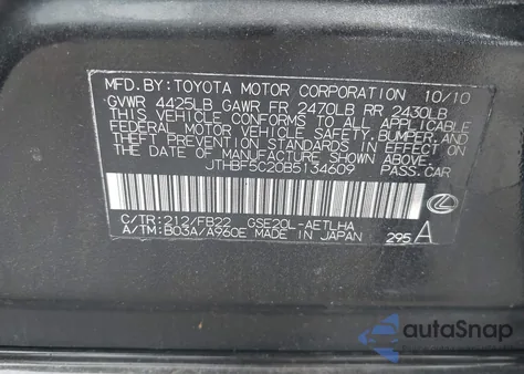 2011 Lexus Is 250 z USA, uszkodzony, nr VIN JTHBF5C20B5134609